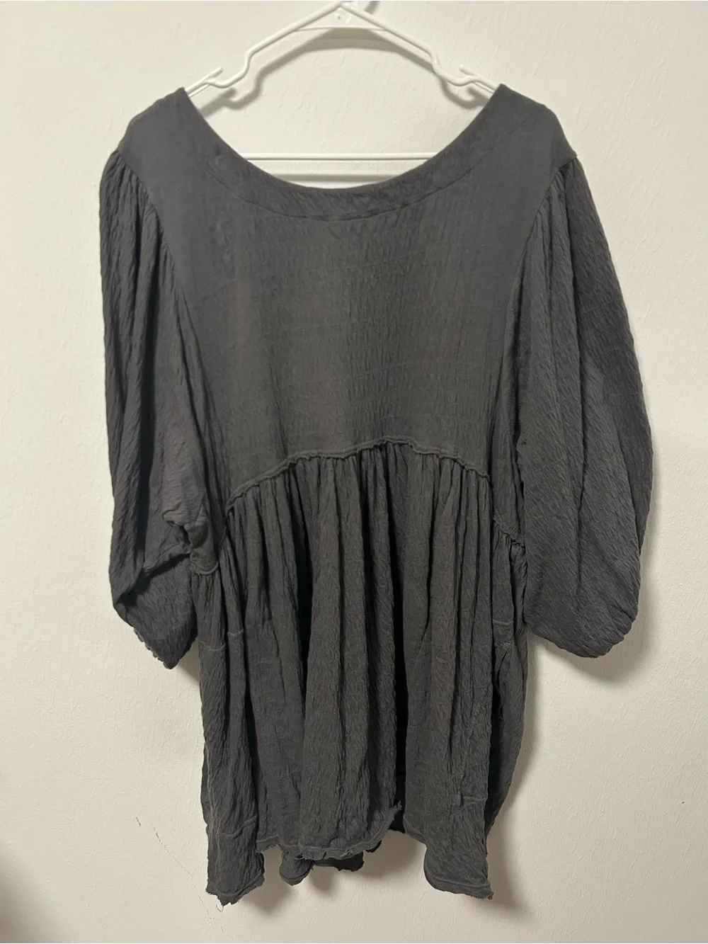 Free People Charcoal Gray Tunic with Puff Sleeves